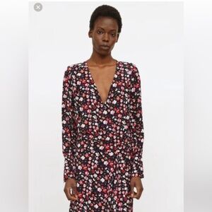 EQUIPMENT Femme Neema Floral knee Length Dress Black Red Pink Sz 2